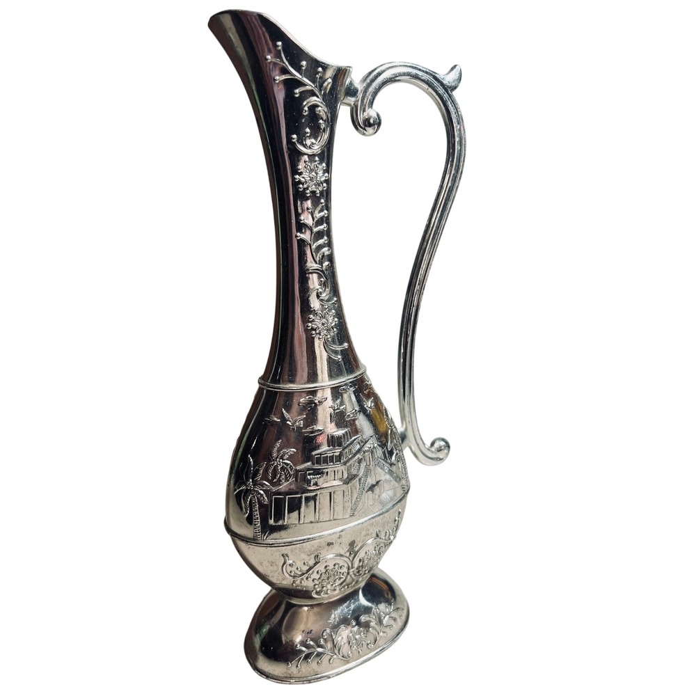 Unbranded Ornate Decorative Pitcher Ewer OS Silver Embossed Floral Scenic Home - Picture 7 of 8
